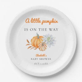 Plato De Papel Pequeña Calabaza Baby Shower Elegante Simple Moder