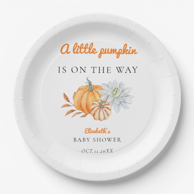 Plato De Papel Pequeña Calabaza Baby Shower Elegante Simple Moder (Anverso)