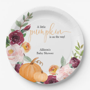 Plato De Papel Pequeña calabaza caída chica floral ducha bebé
