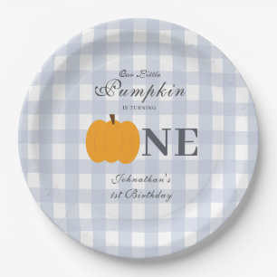 Plato De Papel Pequeña Calabaza Caída Pastel Azul Primer Cumpleañ