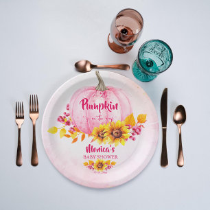 Plato De Papel Pequeña calabaza chica rosa ducha de bebé