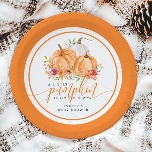 Plato De Papel Pequeña Calabaza En Camino Fiesta Floral de Otoño 