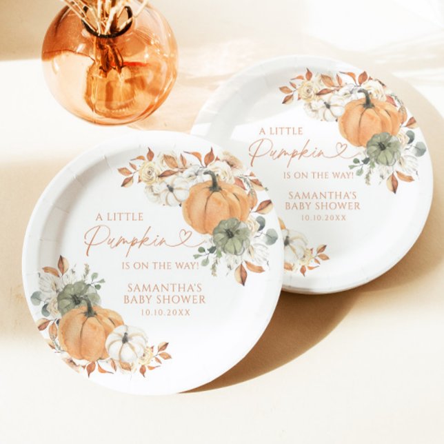 Plato De Papel Pequeña Calabaza En El Camino Cae En Baby Shower (Subido por el creador)