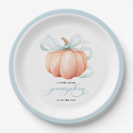 Plato De Papel Pequeña calabaza en el camino de Baby Shower azul