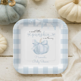 Plato De Papel Pequeña calabaza en el camino de Baby Shower azul