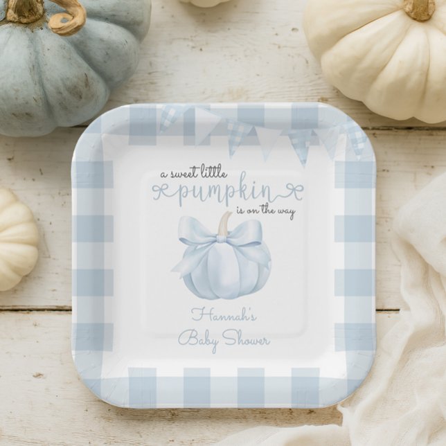 Plato De Papel Pequeña calabaza en el camino de Baby Shower azul (Subido por el creador)