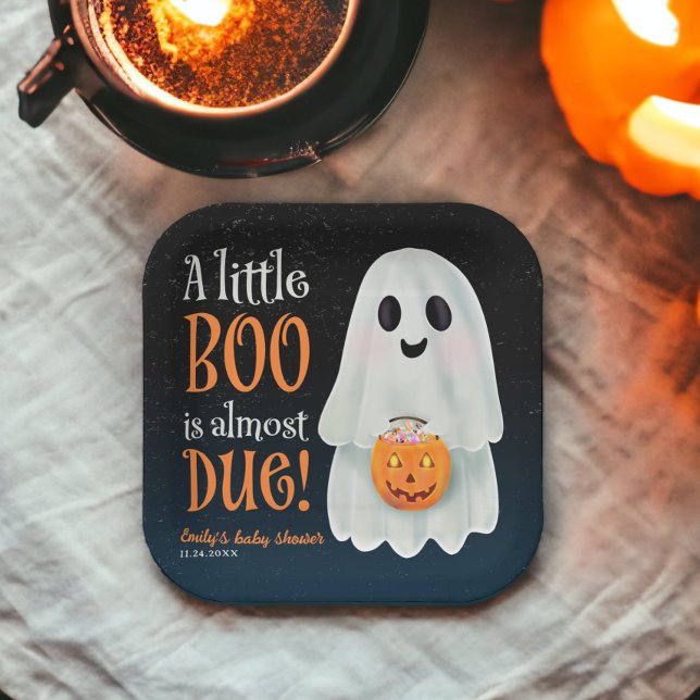 Plato De Papel Pequeña calabaza fantasma Ducha de bebé Halloween (Little boo ghost pumpkin Halloween baby shower Paper Plates)