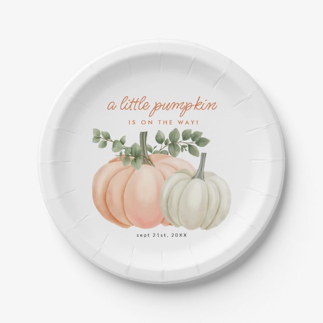 Plato De Papel Pequeña calabaza Género Neutral Caída Baby Shower (Anverso)