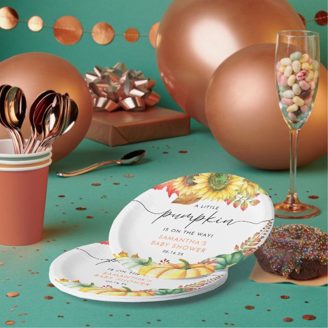 Plato De Papel Pequeña calabaza Género Neutral Caída Baby Shower (Multi)