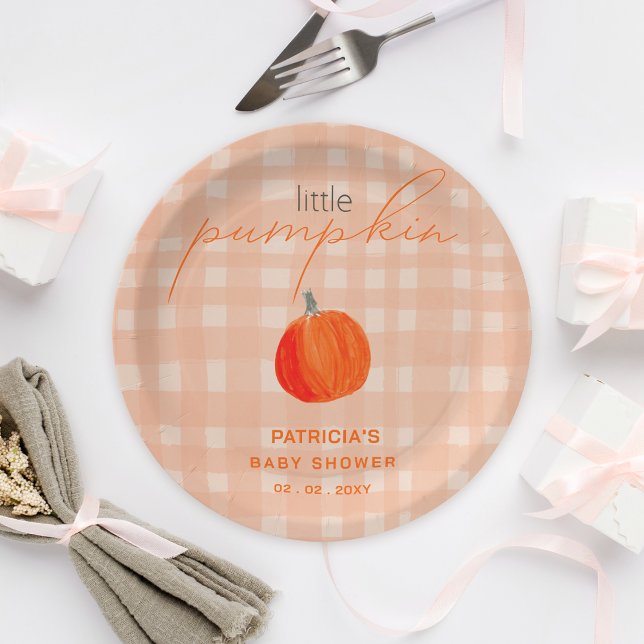 Plato De Papel Pequeña calabaza Género Neutral Caída Baby Shower (Little Pumpkin Gender Neutral Fall Baby Shower Paper Plates)