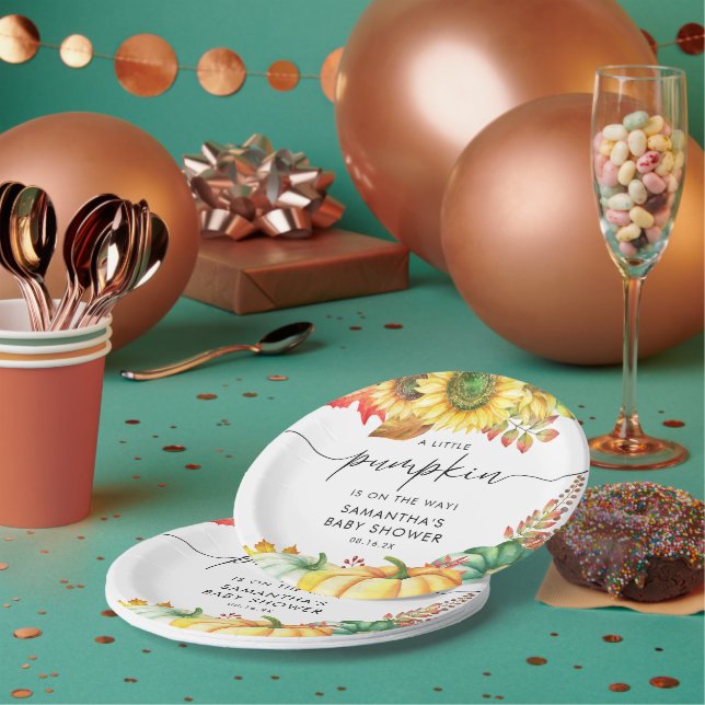 Plato De Papel Pequeña calabaza Género Neutral Caída Baby Shower (Multi)