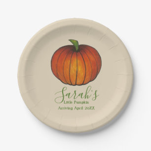 Plato De Papel Pequeña calabaza personalizada Baby Shower otoño