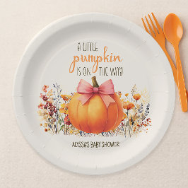 Plato De Papel Pequeña Calabaza Rosa Bow Niña Ducha