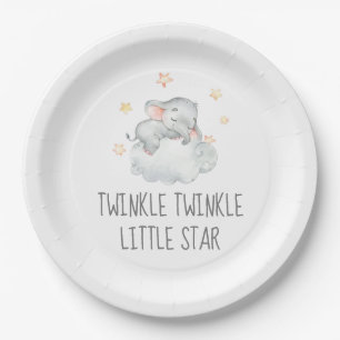 Plato De Papel Pequeña Chica elefante Twinkle Twinkle Estrella Pe