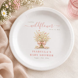 Plato De Papel Pequeña Coqueta de Flores Silvestres Rosa Cumpleañ