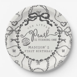 Plato De Papel Pequeña Coqueta Negra Perla Doble Placa de Cumplea