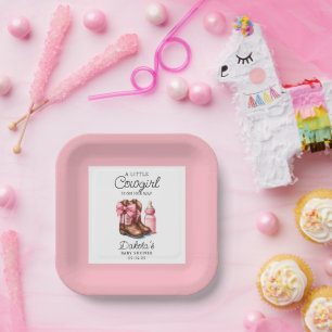 Plato De Papel Pequeña Cowgirl Pink Wester Rodeo Papeles