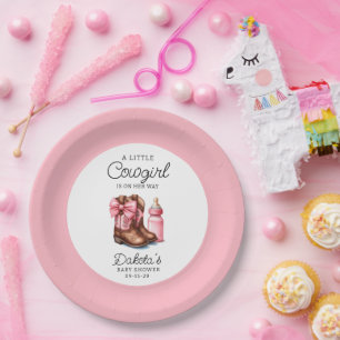 Plato De Papel Pequeña Cowgirl Pink Wester Rodeo Papeles