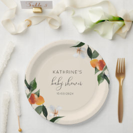 Plato De Papel pequeña cutie acuarela cítrico bebé ducha