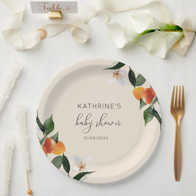 Plato De Papel pequeña cutie acuarela cítrico bebé ducha (Boda)