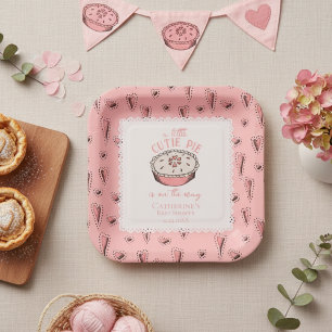 Plato De Papel Pequeña Cutie Rosa Pie Otoño Bebé Chica Ducha