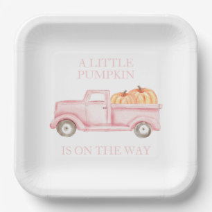 Plato De Papel Pequeña ducha de bebé camioneta rosa con luz de ca