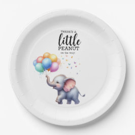 Plato De Papel Pequeña ducha de bebé elefante de cacahuete