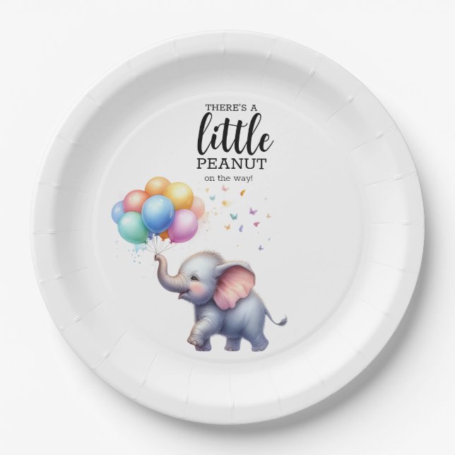 Plato De Papel Pequeña ducha de bebé elefante de cacahuete (Anverso)