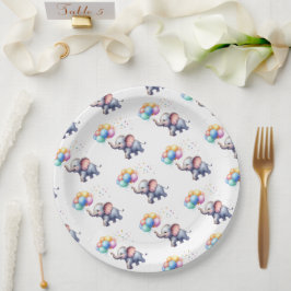 Plato De Papel Pequeña ducha de bebé elefante de cacahuete