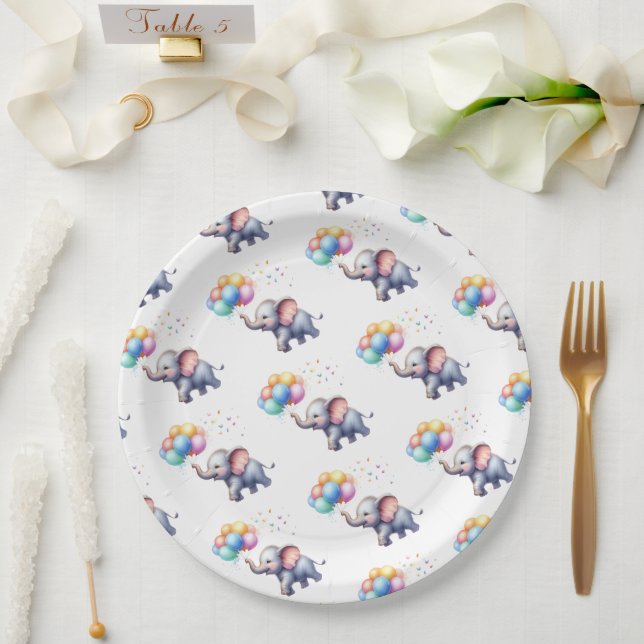 Plato De Papel Pequeña ducha de bebé elefante de cacahuete (Boda)