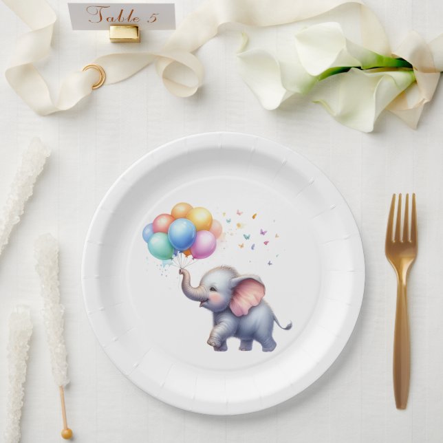 Plato De Papel Pequeña ducha de bebé elefante de cacahuete (Boda)