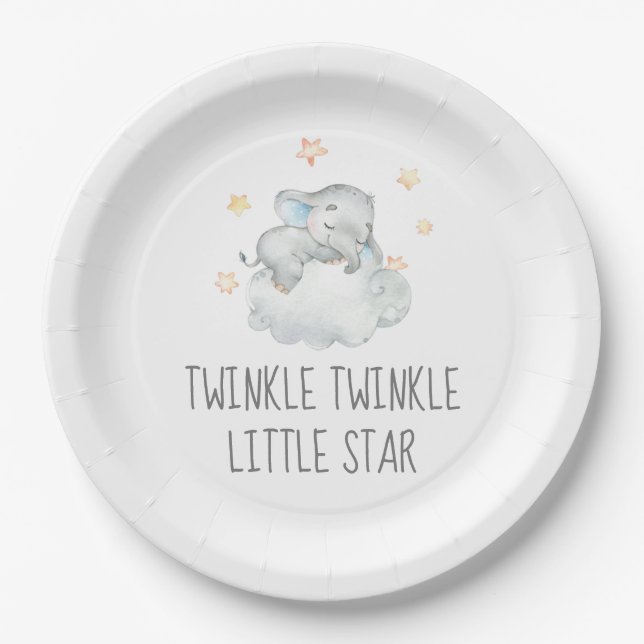 Plato De Papel Pequeña elefante Twinkle Twinkle Estrella pequeña (Anverso)