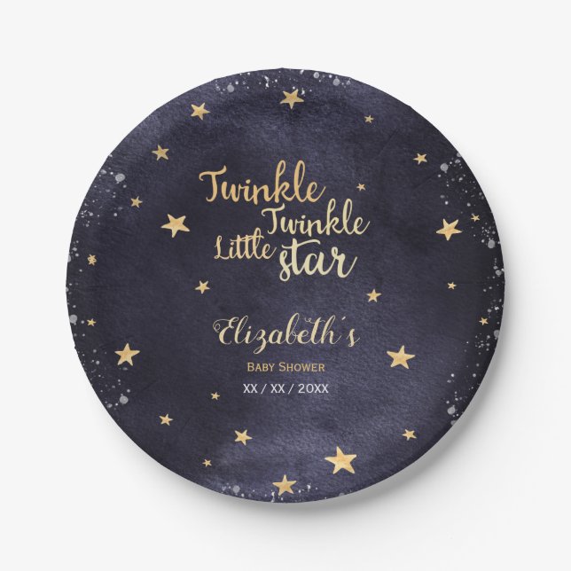 Plato De Papel Pequeña estrella Twinkle con una ducha de bebé neu (Anverso)