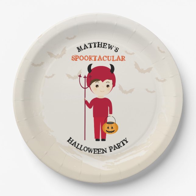 Plato De Papel Pequeña fiesta de Halloween del diablo (Anverso)