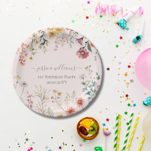 Plato De Papel Pequeña Flor Silvestre Cumple Un Hermoso 1er Cumpl