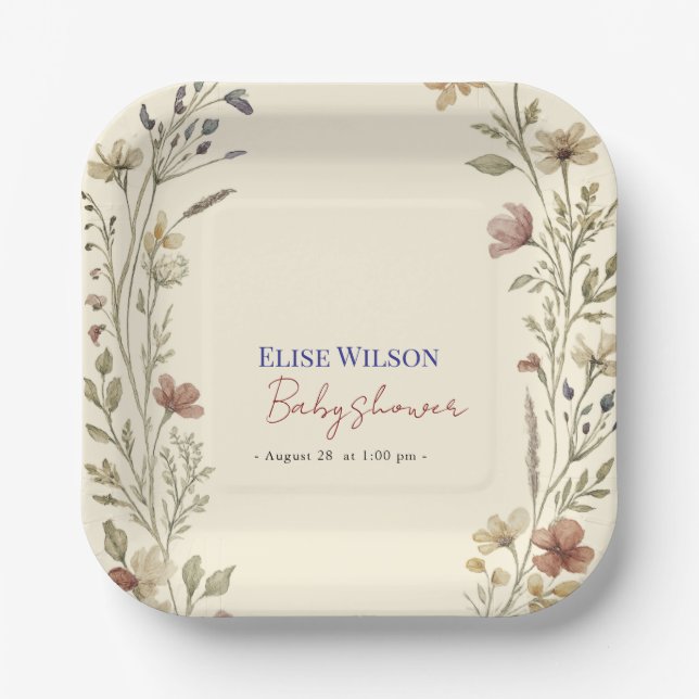 Plato De Papel Pequeña flor silvestre dulce en camino (Anverso)