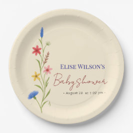 Plato De Papel Pequeña flor silvestre dulce en camino