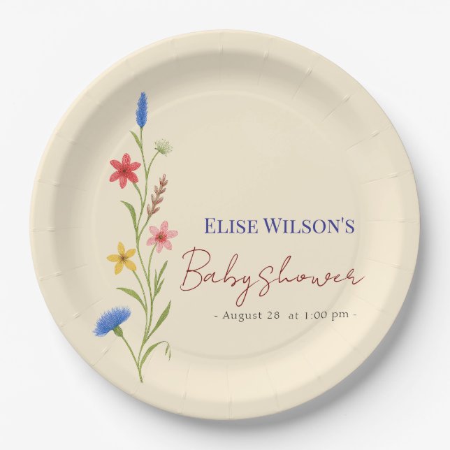 Plato De Papel Pequeña flor silvestre dulce en camino (Anverso)