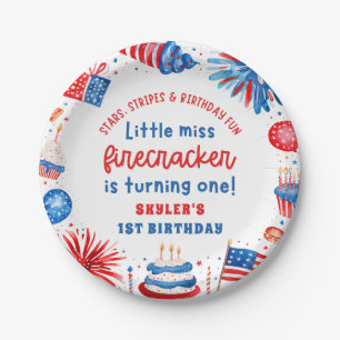 Plato De Papel Pequeña Miss Firecracker el 4 de julio