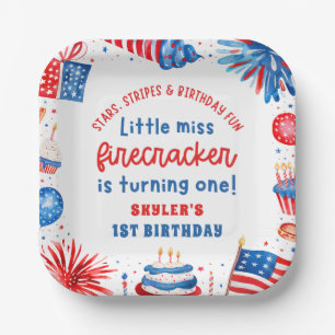 Plato De Papel Pequeña Miss Firecracker el 4 de julio