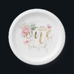 Plato De Papel Pequeña Miss Maravillosa Floral Rosa Primer cumple<br><div class="desc">Guión floral rosa moderno primer cumpleaños planchas de papel - Miss Maravillosa</div>