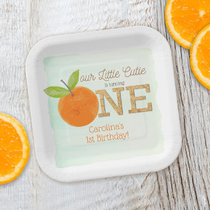Plato De Papel Pequeña Naranja Cutie Clementine Primer cumpleaños