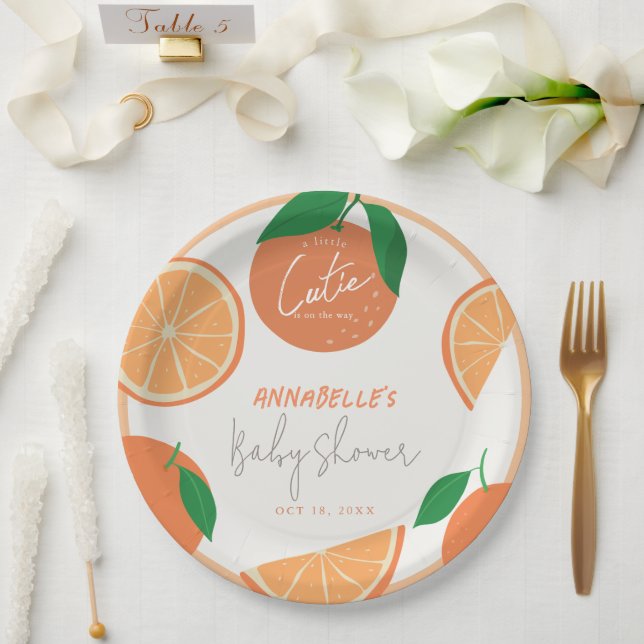 Plato De Papel Pequeña Naranja moderna Baby Shower (Boda)