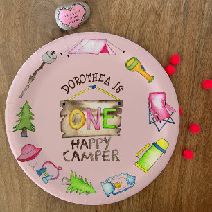 Plato De Papel Pequeña Niña Un Feliz Camper Primera Fiesta de Cum
