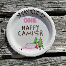 Plato De Papel Pequeña Niña Un Feliz Camper Primera Fiesta de Cum