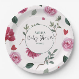 Plato De Papel Pequeña novia valentina de ducha de bebé rosa y ro