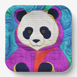 Plato De Papel Pequeña Panda Adorable - Diseño Cuiltado
