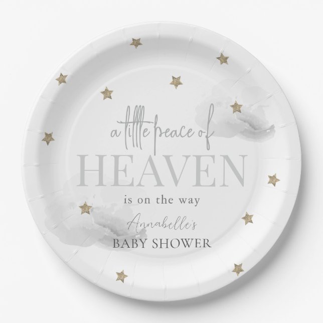 Plato De Papel Pequeña paz del cielo gris Baby Shower (Anverso)