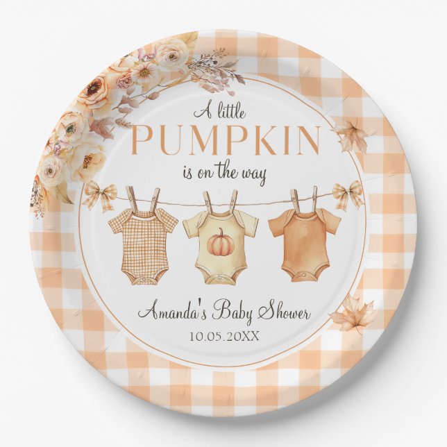 Plato De Papel Pequeña placa de papel Baby Shower de calabaza flo (Anverso)