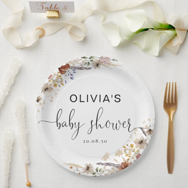 Plato De Papel Pequeña placa de papel Baby Shower de flores silve (Boda)